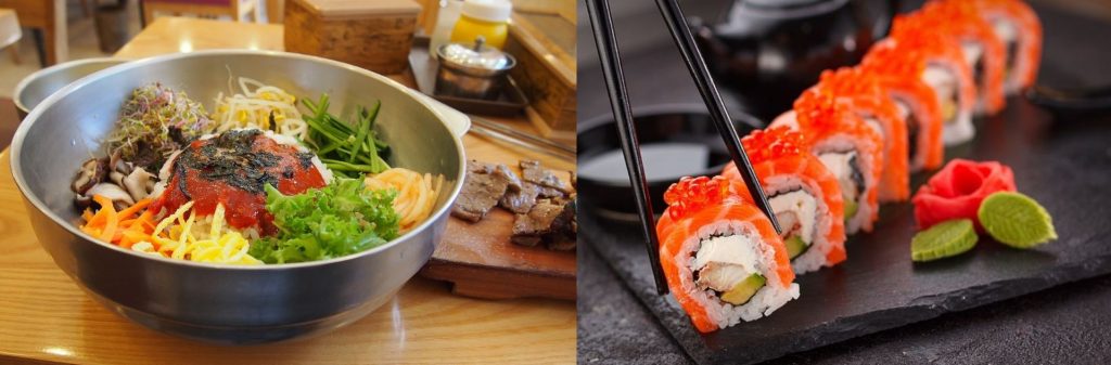 South Korea and Japan, food, sushi