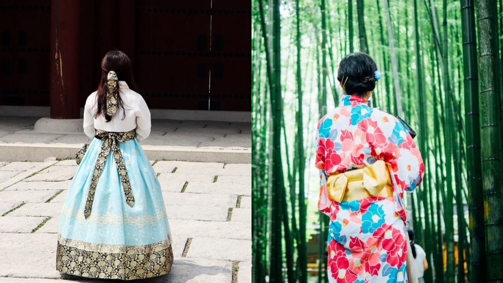 Japan and South Korea, clothes, Hanbok and Kimono.